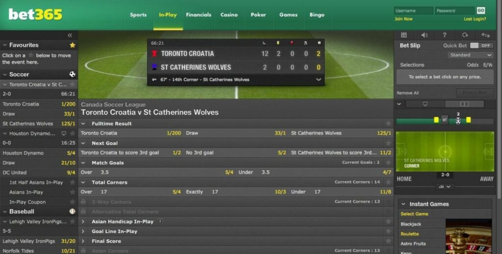 Bet365 Sports betting website options overview